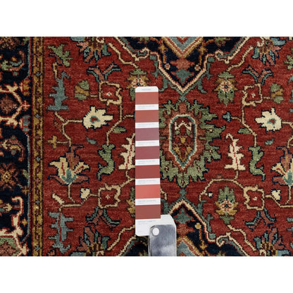 Heriz Wool Hand Knotted Rug Red Navy Blue 2.7X28.0 -O090754