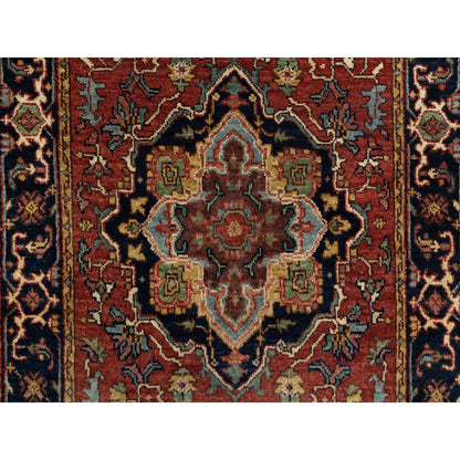 Heriz Wool Hand Knotted Rug Red Navy Blue 2.7X28.0 -O090754