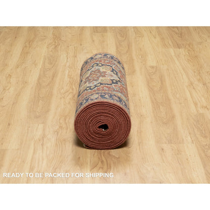 Heriz Wool Hand Knotted Rug Red Navy Blue 2.7X28.0 -O090754