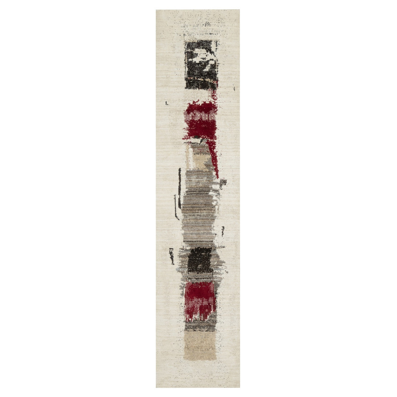 Ivory 2'6" x 11'7" Modern and Contemporary Hand knotted Wool Rug - Sku: O090760