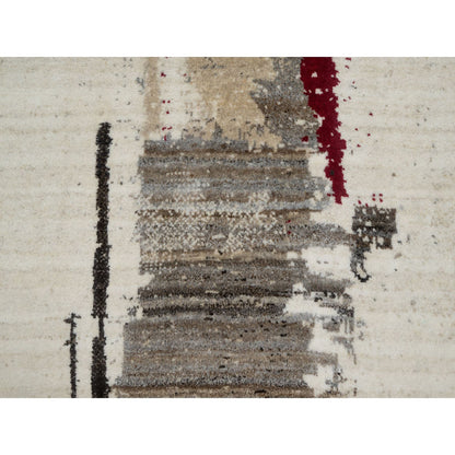Modern and Contemporary Wool Hand Knotted Rug Ivory No Border 2.6X11.7 -O090760