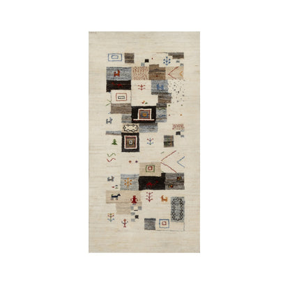 Modern and Contemporary Wool Hand Knotted Rug Ivory No Border 2.3X4.7 -O090761