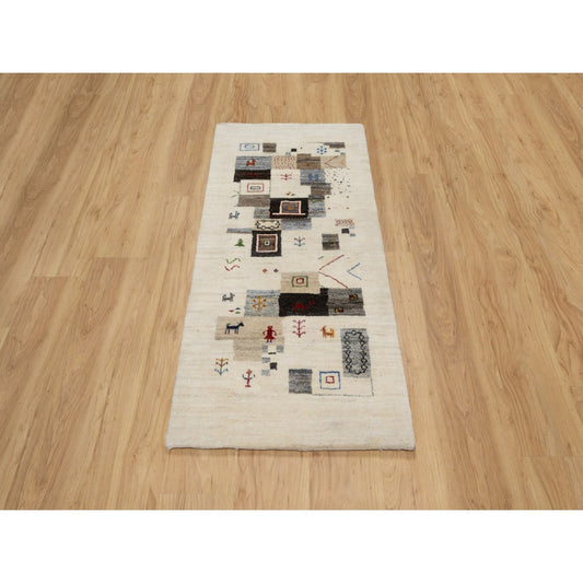Modern and Contemporary Wool Hand Knotted Rug Ivory No Border 2.3X4.7 -O090761