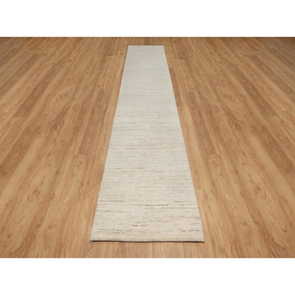 Modern and Contemporary Wool Hand Knotted Rug Ivory No Border 2.6X13.9 -O090762