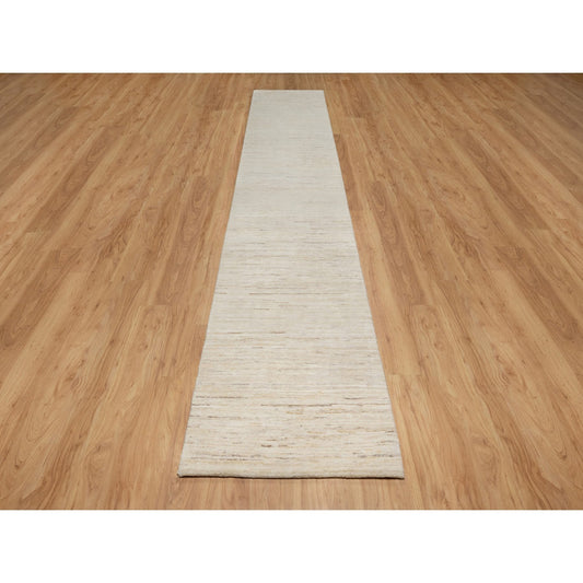 Modern and Contemporary Wool Hand Knotted Rug Ivory No Border 2.6X13.9 -O090762