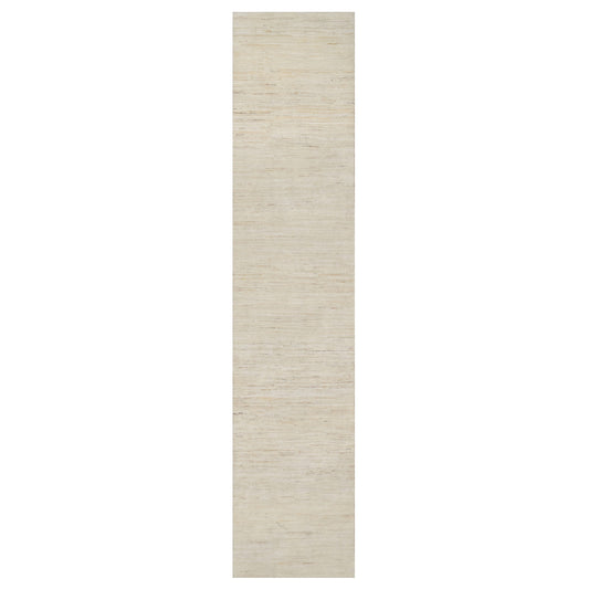 Modern and Contemporary Wool Hand Knotted Rug Ivory No Border 2.6X11.10 -O090763