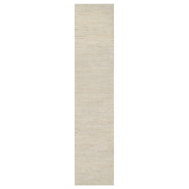 Modern and Contemporary Wool Hand Knotted Rug Ivory No Border 2.6X11.10 -O090763