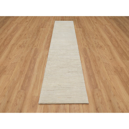Modern and Contemporary Wool Hand Knotted Rug Ivory No Border 2.6X11.10 -O090764
