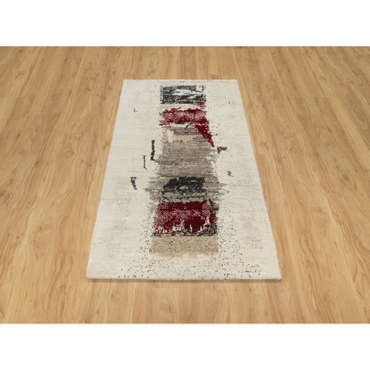 Modern and Contemporary Wool Hand Knotted Rug Ivory No Border 3.0X5.2 -O090769