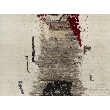 Modern and Contemporary Wool Hand Knotted Rug Ivory No Border 3.0X5.2 -O090769