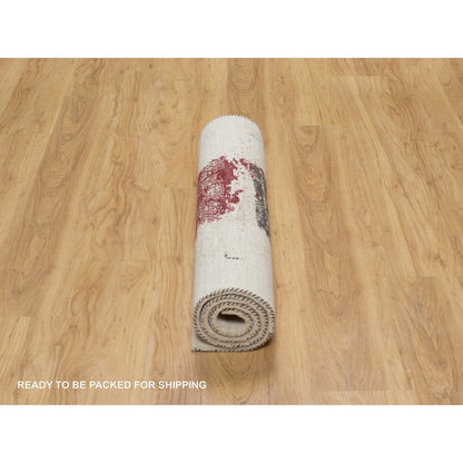 Modern and Contemporary Wool Hand Knotted Rug Ivory No Border 3.0X5.2 -O090769