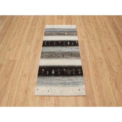 Modern and Contemporary Wool Hand Knotted Rug Ivory No Border 2.2X4.9 -O090774