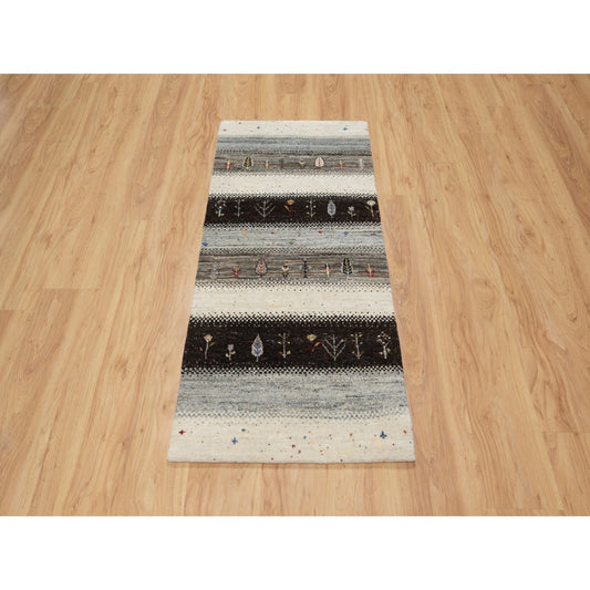 Modern and Contemporary Wool Hand Knotted Rug Ivory No Border 2.2X4.9 -O090774