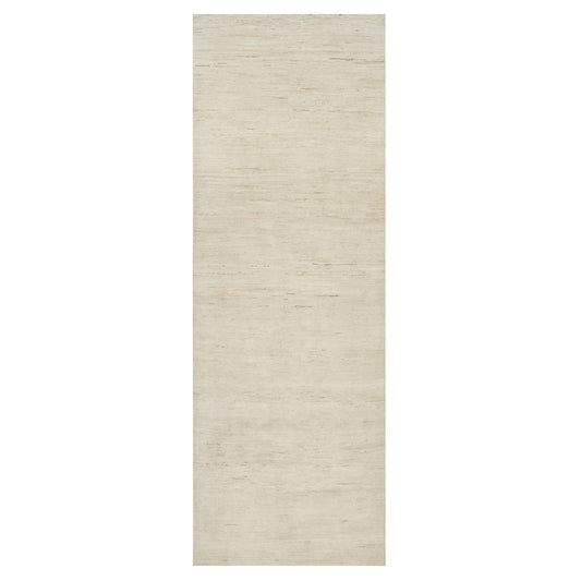 Modern and Contemporary Wool Hand Knotted Rug Ivory No Border 4.0X12.1 -O090777