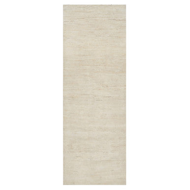 Modern and Contemporary Wool Hand Knotted Rug Ivory No Border 4.0X12.1 -O090777