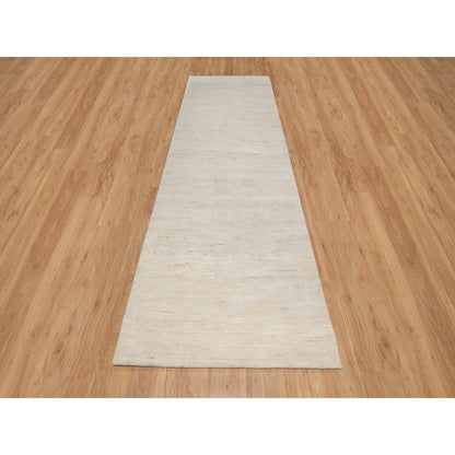 Modern and Contemporary Wool Hand Knotted Rug Ivory No Border 4.0X12.1 -O090777