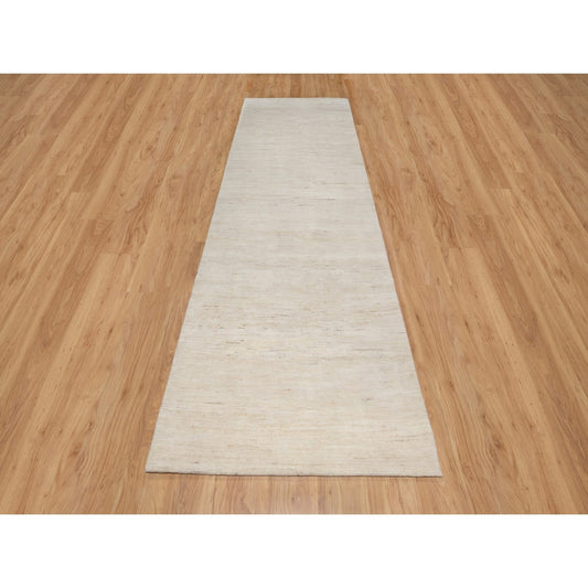 Modern and Contemporary Wool Hand Knotted Rug Ivory No Border 4.0X12.1 -O090777
