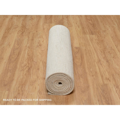 Modern and Contemporary Wool Hand Knotted Rug Ivory No Border 4.0X12.1 -O090777