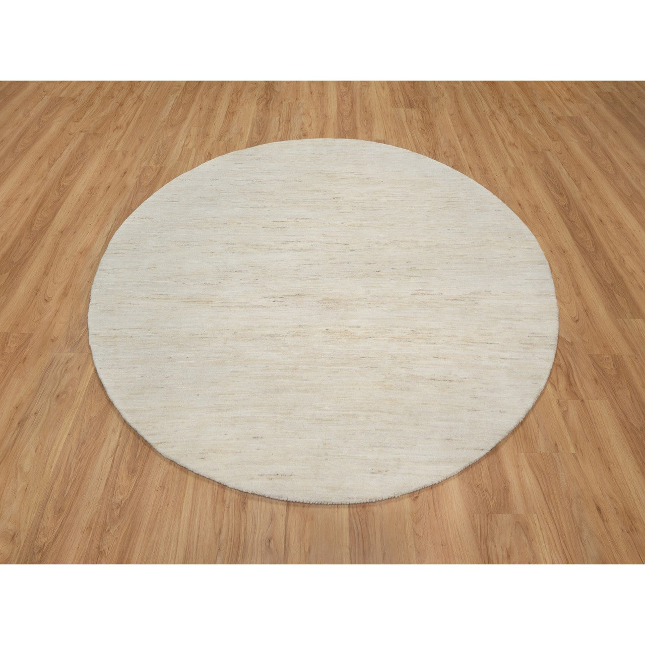 Modern and Contemporary Wool Hand Knotted Rug Ivory No Border 7.0X7.0 -O090778