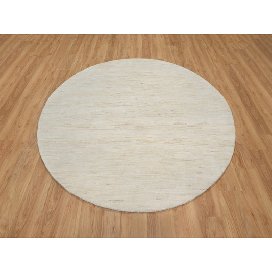 Modern and Contemporary Wool Hand Knotted Rug Ivory No Border 7.0X7.0 -O090778