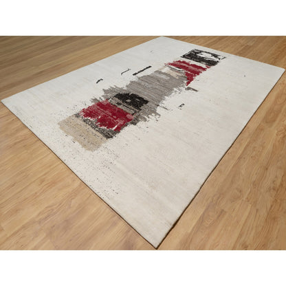 Modern and Contemporary Wool Hand Knotted Rug Ivory No Border 9.0X12.0 -O090782