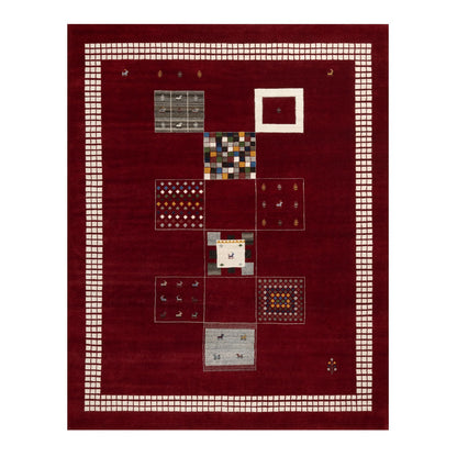 Modern and Contemporary Wool Hand Knotted Rug Red Vivid White 8.0X10.1 -O090784