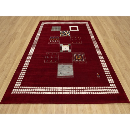 Modern and Contemporary Wool Hand Knotted Rug Red Vivid White 8.0X10.1 -O090784