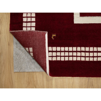 Modern and Contemporary Wool Hand Knotted Rug Red Vivid White 8.0X10.1 -O090784