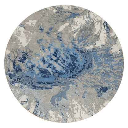 Modern and Contemporary Wool & Silk Hand Knotted Rug Blue No Border 7.9X7.9 -O090801