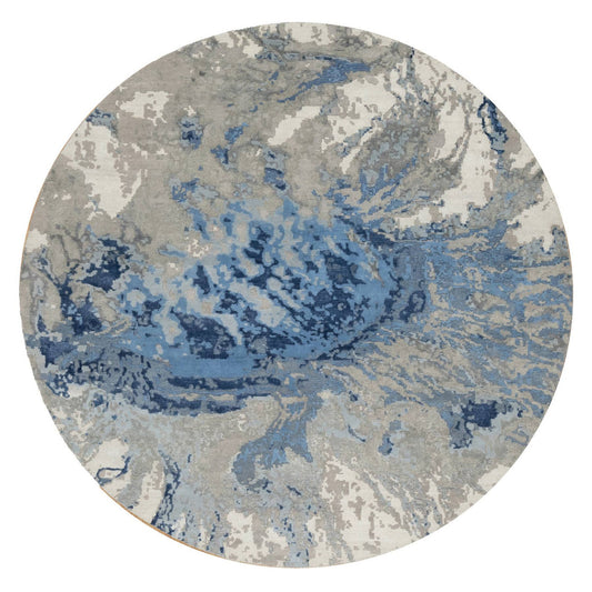 Modern and Contemporary Wool & Silk Hand Knotted Rug Blue No Border 7.9X7.9 -O090801