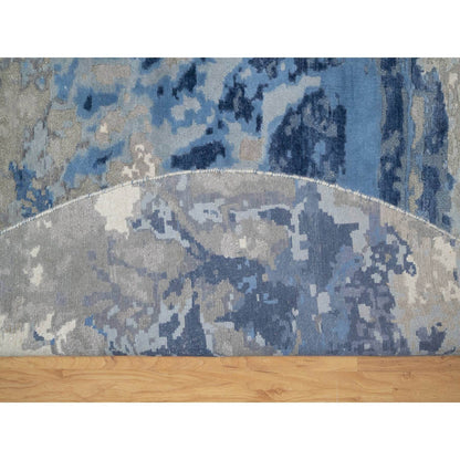 Modern and Contemporary Wool & Silk Hand Knotted Rug Blue No Border 7.9X7.9 -O090801
