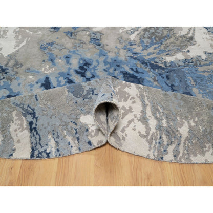 Modern and Contemporary Wool & Silk Hand Knotted Rug Blue No Border 7.9X7.9 -O090801