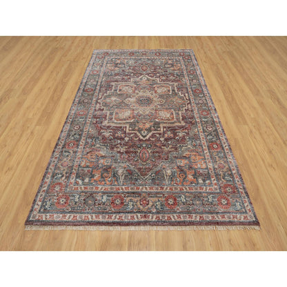 Tribal & Geometric Wool Hand Knotted Rug Red Gray 5.10X9.0 -O090804