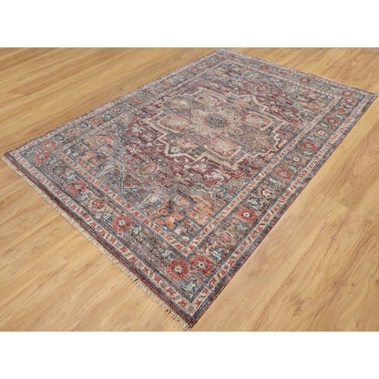 Tribal & Geometric Wool Hand Knotted Rug Red Gray 5.10X9.0 -O090804
