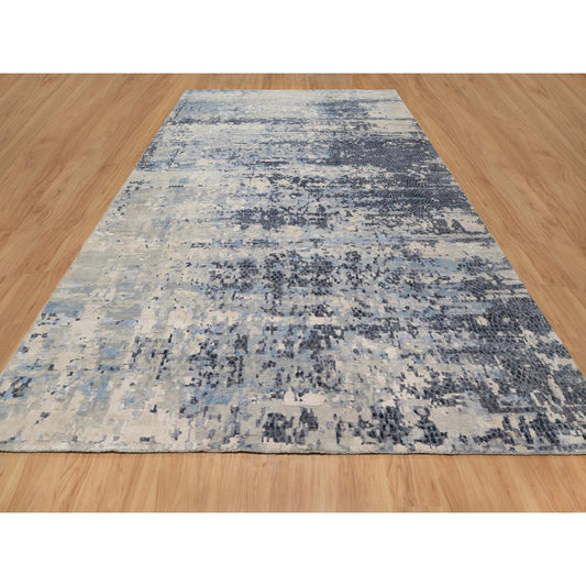 Modern and Contemporary Wool & Silk Hand Knotted Rug Blue No Border 9.10X13.7 -O090806