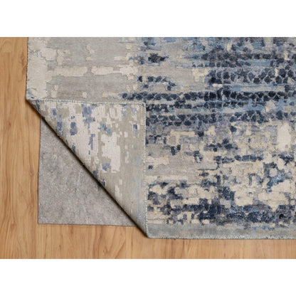 Modern and Contemporary Wool & Silk Hand Knotted Rug Blue No Border 9.10X13.7 -O090806