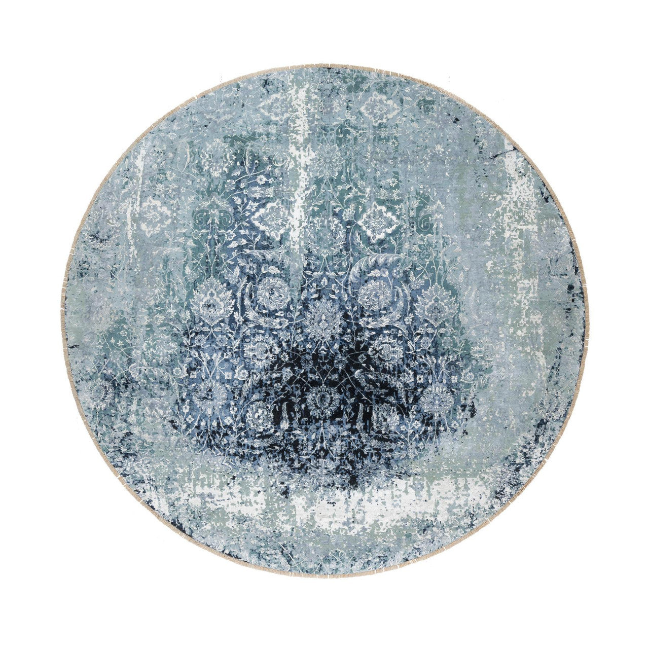 Gray 12'0" x 12'0" Transitional Hand knotted Wool/Silk Rug - Sku: O090808