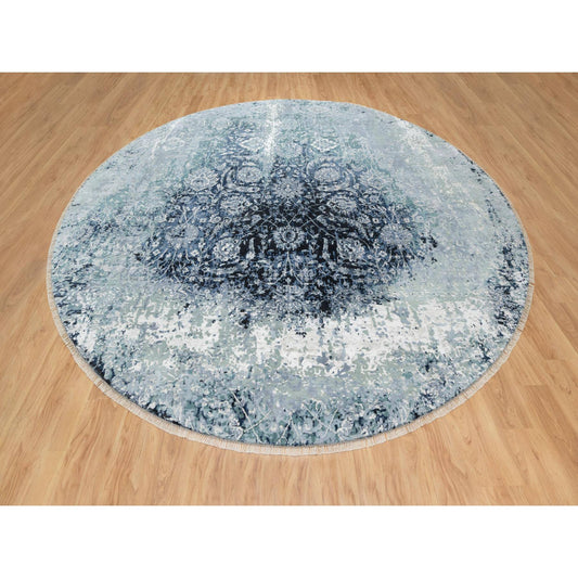 Transitional Wool & Silk Hand Knotted Rug Grey No Border 12.0X12.0 -O090808