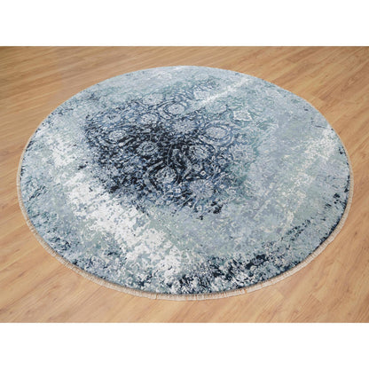 Transitional Wool & Silk Hand Knotted Rug Grey No Border 12.0X12.0 -O090808