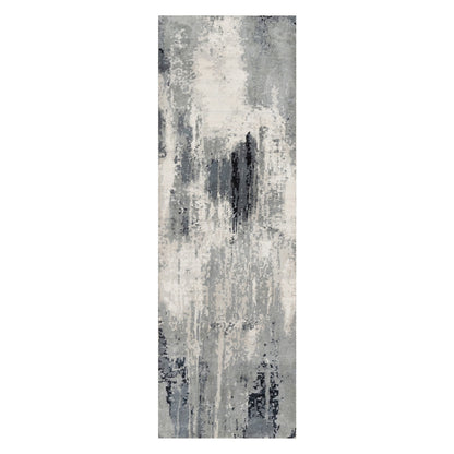 Modern and Contemporary Wool & Silk Hand Knotted Rug Black 2.6X8.0  -O090810
