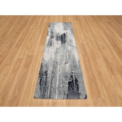 Modern and Contemporary Wool & Silk Hand Knotted Rug Black 2.6X8.0  -O090810