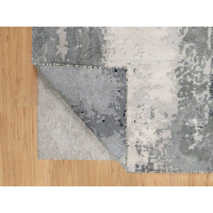 Modern and Contemporary Wool & Silk Hand Knotted Rug Black 2.6X8.0  -O090810