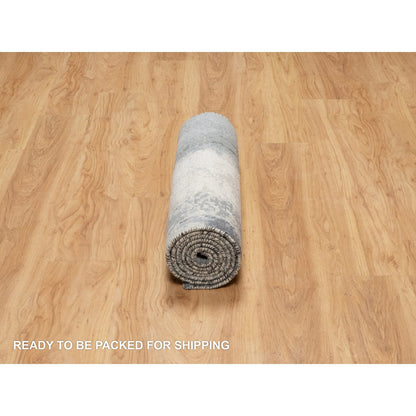 Modern and Contemporary Wool & Silk Hand Knotted Rug Black 2.6X8.0  -O090810