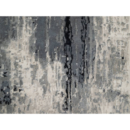 Modern and Contemporary Wool & Silk Hand Knotted Rug Black No Border 2.7X6.4 -O090811