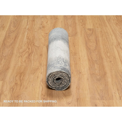 Modern and Contemporary Wool & Silk Hand Knotted Rug Black No Border 2.7X6.4 -O090811