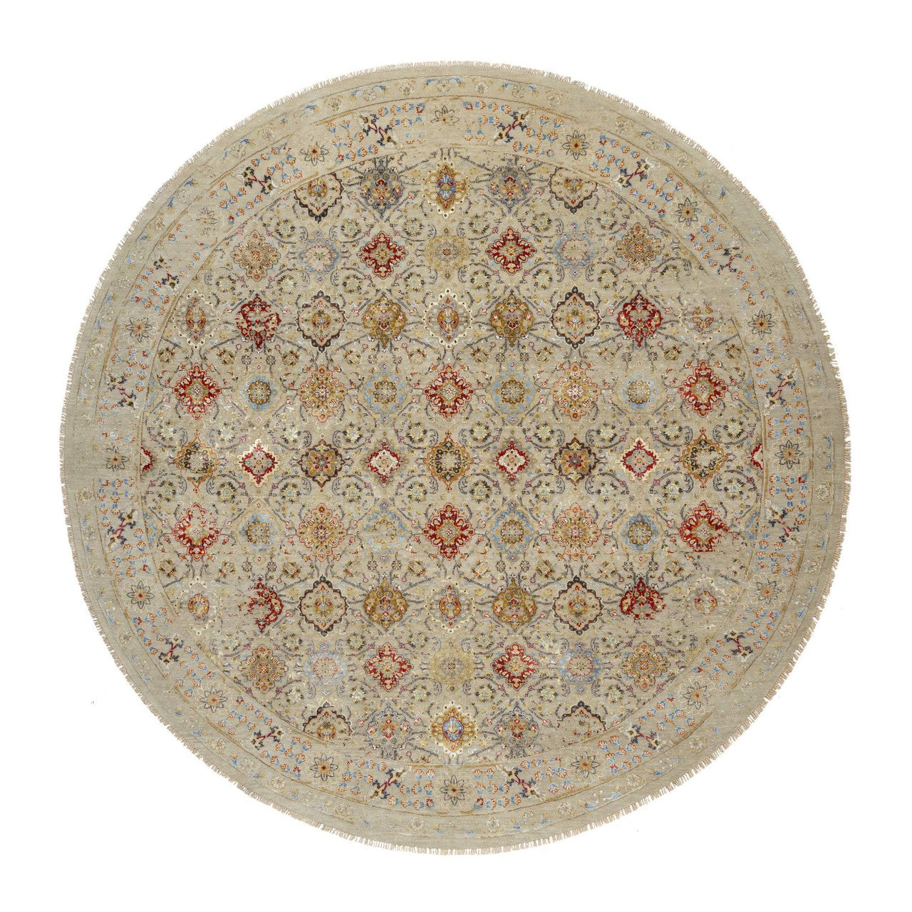 Beige 12'0" x 12'0" Transitional Hand knotted Wool/Silk Rug - Sku: O090813