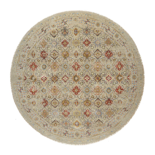 Transitional Wool & Silk Hand Knotted Rug Beige No Border 12.0X12.0 -O090813