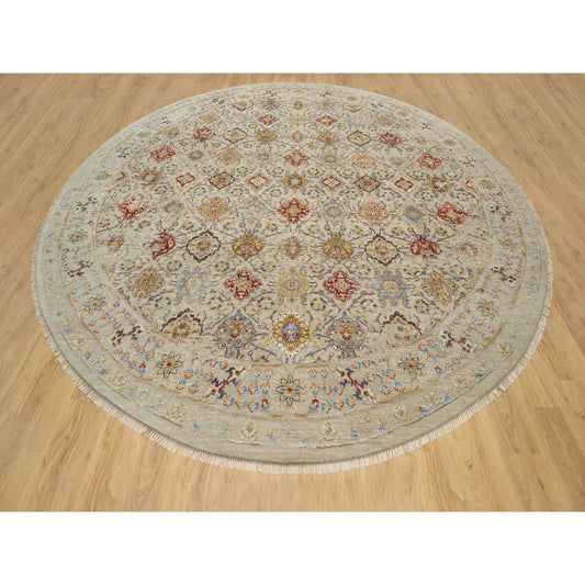 Transitional Wool & Silk Hand Knotted Rug Beige No Border 12.0X12.0 -O090813