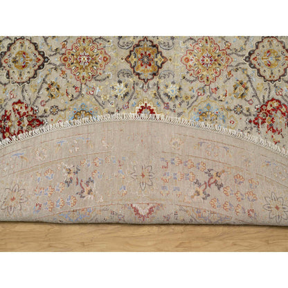Transitional Wool & Silk Hand Knotted Rug Beige No Border 12.0X12.0 -O090813