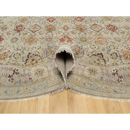 Transitional Wool & Silk Hand Knotted Rug Beige No Border 12.0X12.0 -O090813